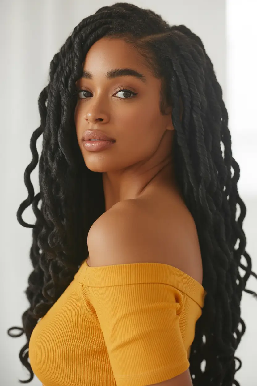 spring braids hairstyle Soft Black Spring Twists With Defined Volume 19