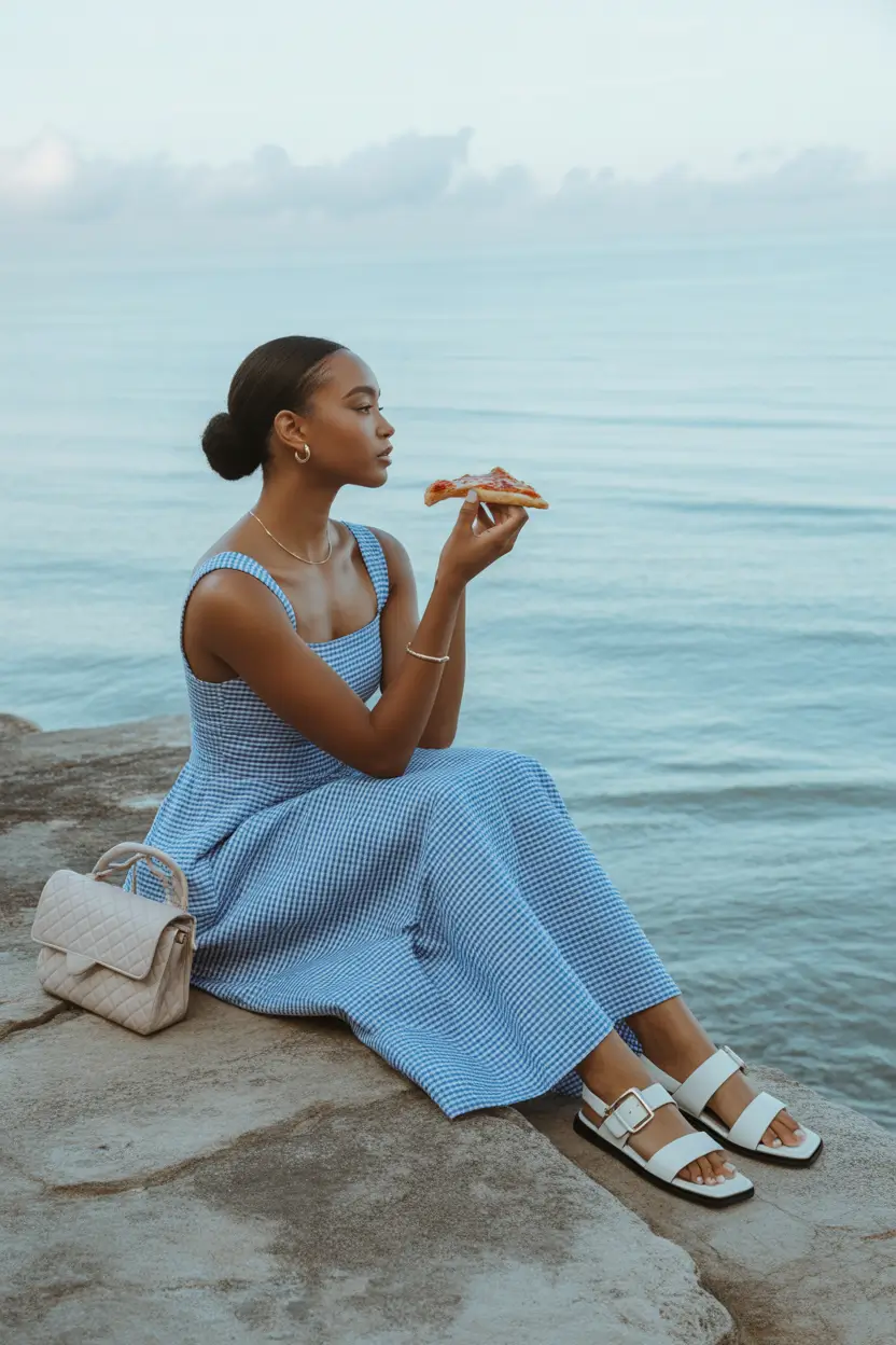 spring dress outfits 2026 Blue Gingham and Coastal Calm for Warm Days Ahead