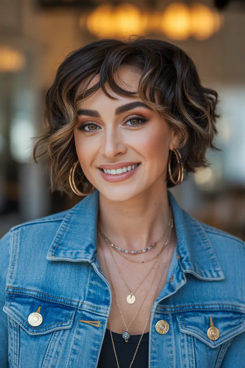 spring Haircuts for Women Over 50 Textured Modern Pixie Bob with Warm Brunette Highlights