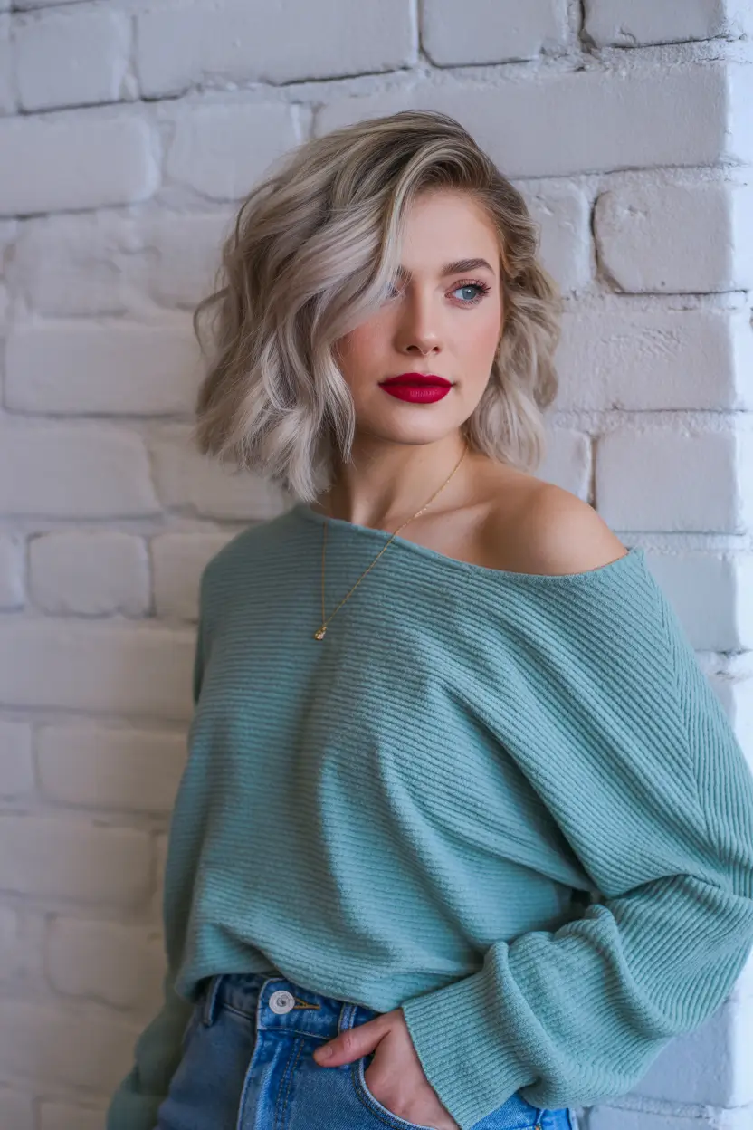 spring Haircuts for Women Over 50 Chic Wavy Bob with Cool Platinum Tone