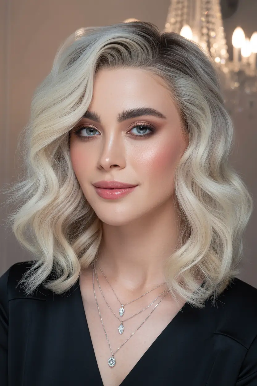 spring Haircuts for Women Over 50 Polished Voluminous Blonde Lob with Side Part