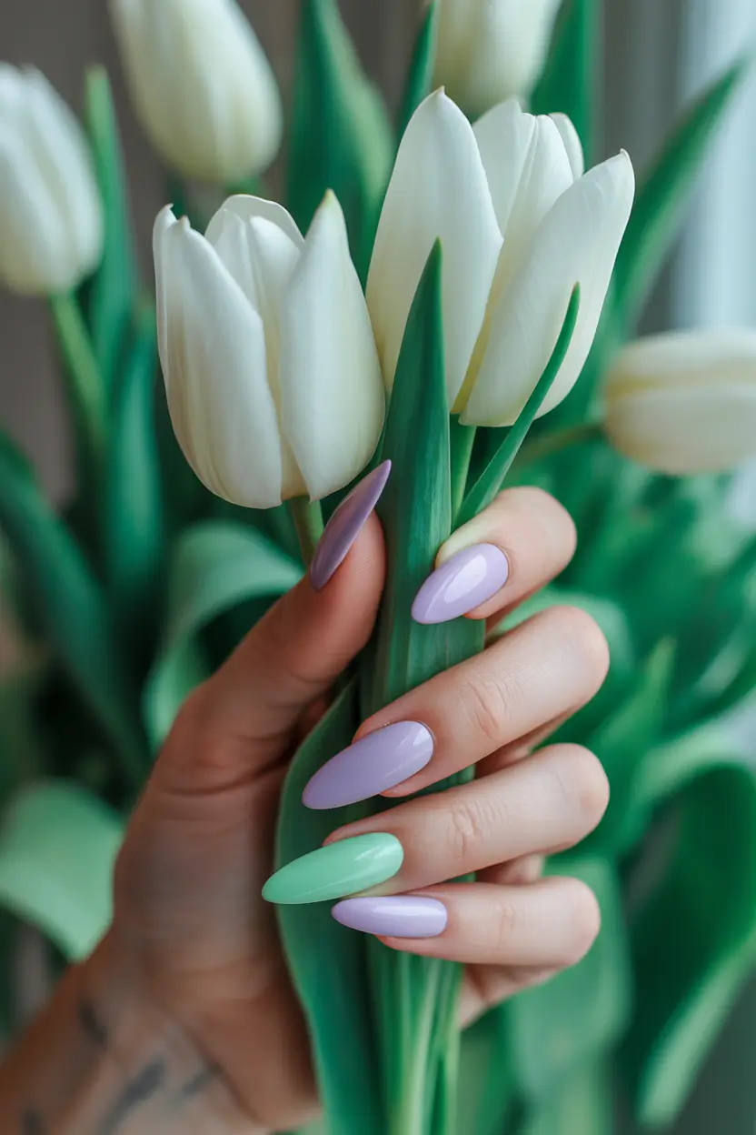 spring nail design mint lavender almond simplicity 10