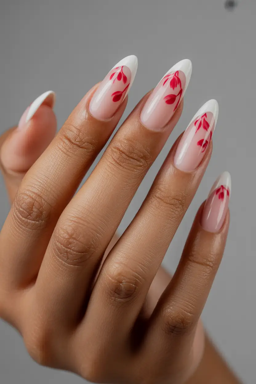 spring nail design blush red botanical tips 14