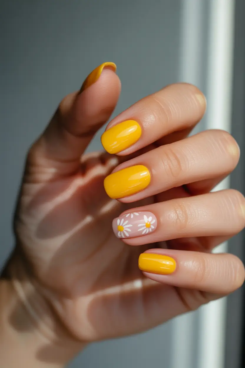 spring nail design 2026 sunny yellow short square 16