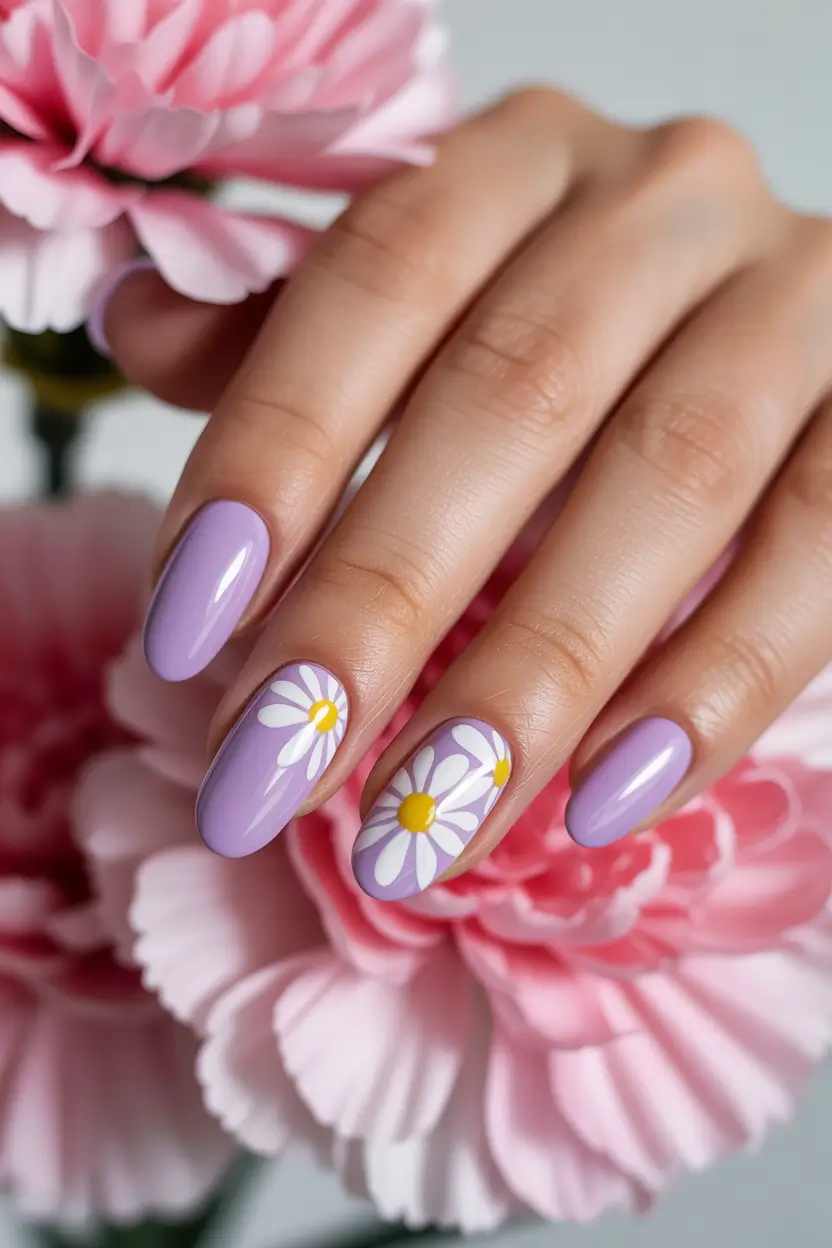 spring nail design 2026 lavender daisy gloss 6