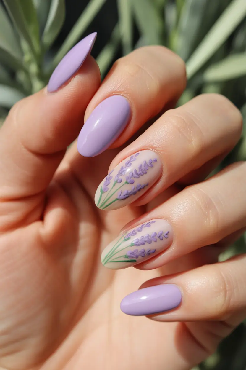 spring nail design lavender botanical neutral accent 8