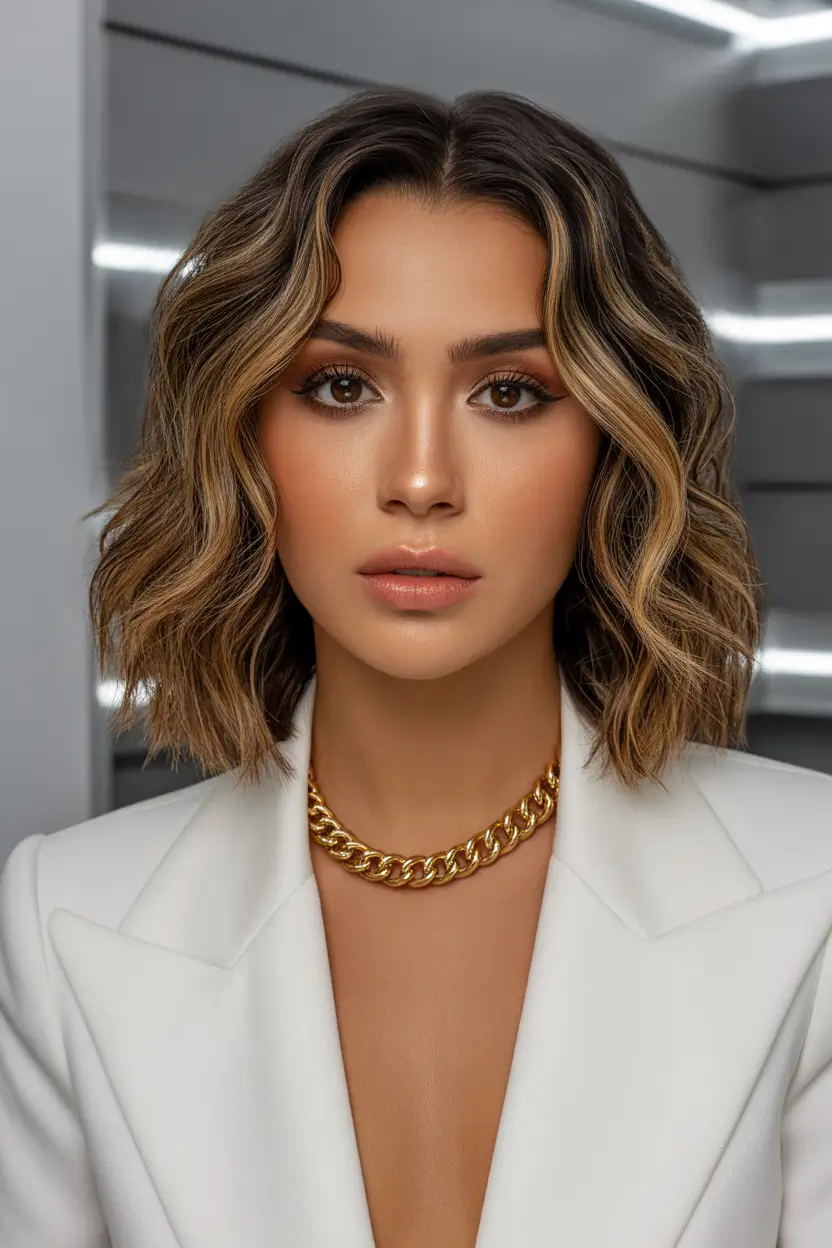 spring Haircuts for Women Over 40 Chic Voluminous Wavy Bob With Golden Dimension 10