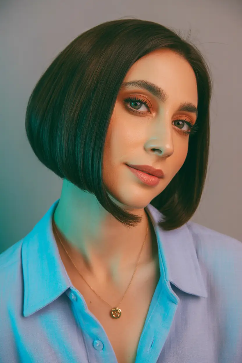 spring Haircuts for Women Over 40 Classic Blunt Bob With Deep Side Part 14