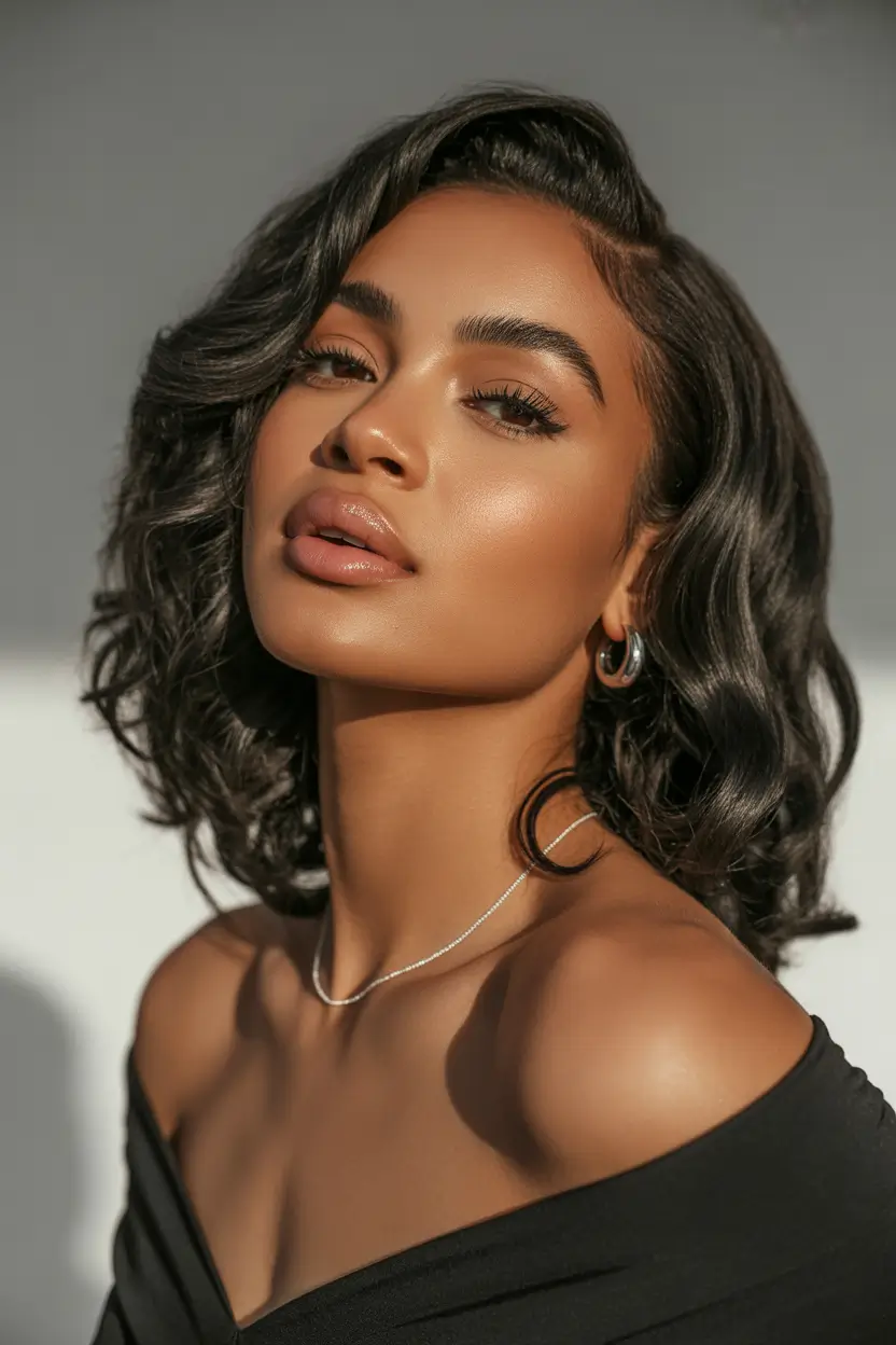 spring Haircuts for Women Over 40 Polished Wavy Brunette Bob With Side Part 19