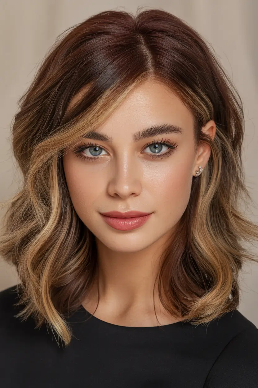 spring Haircuts for Women Over 40 Modern Textured Lob With Honey Highlights