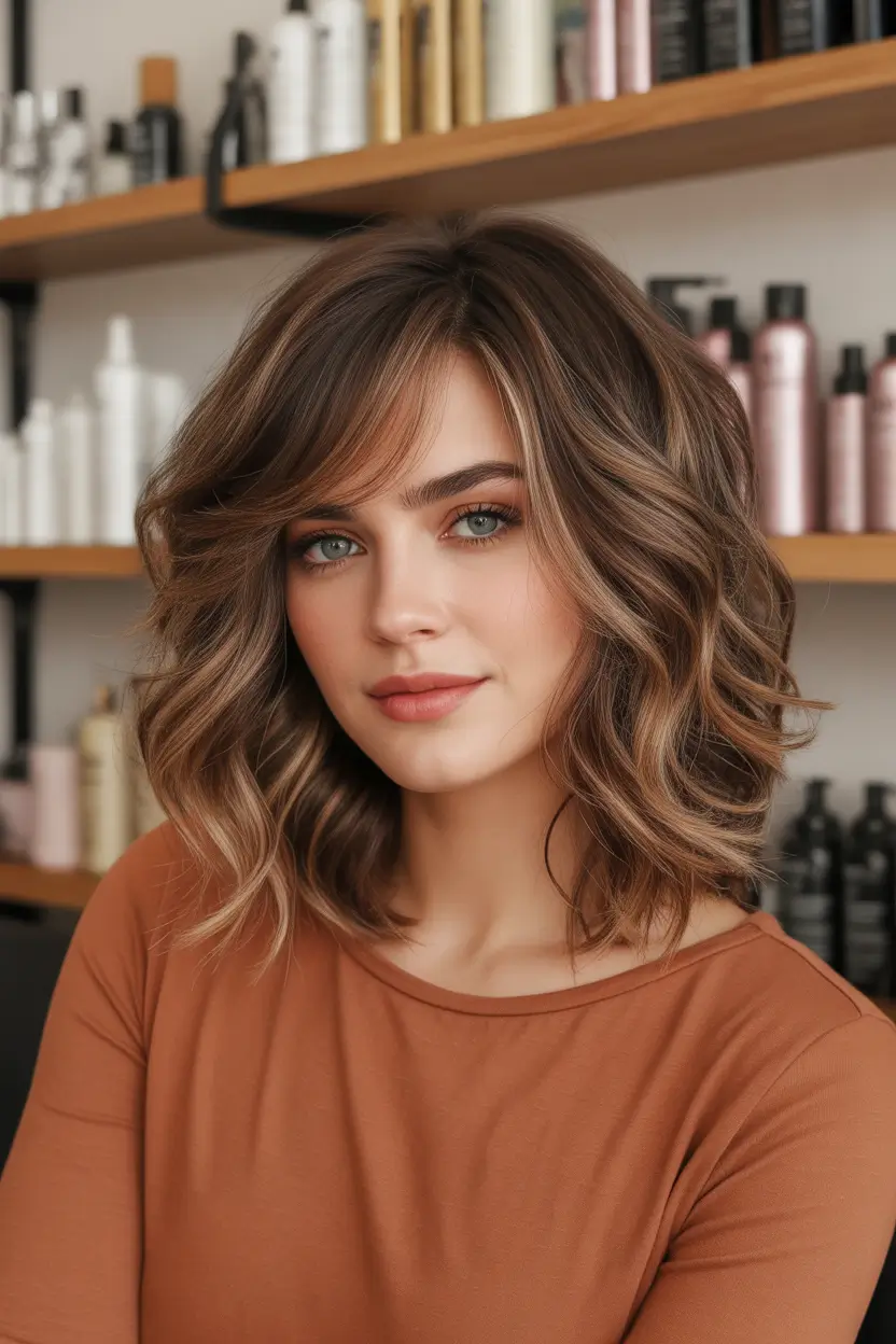 spring Haircuts for Women Over 40 Feathered Shoulder Length Layers With Soft Curtain Fringe 7