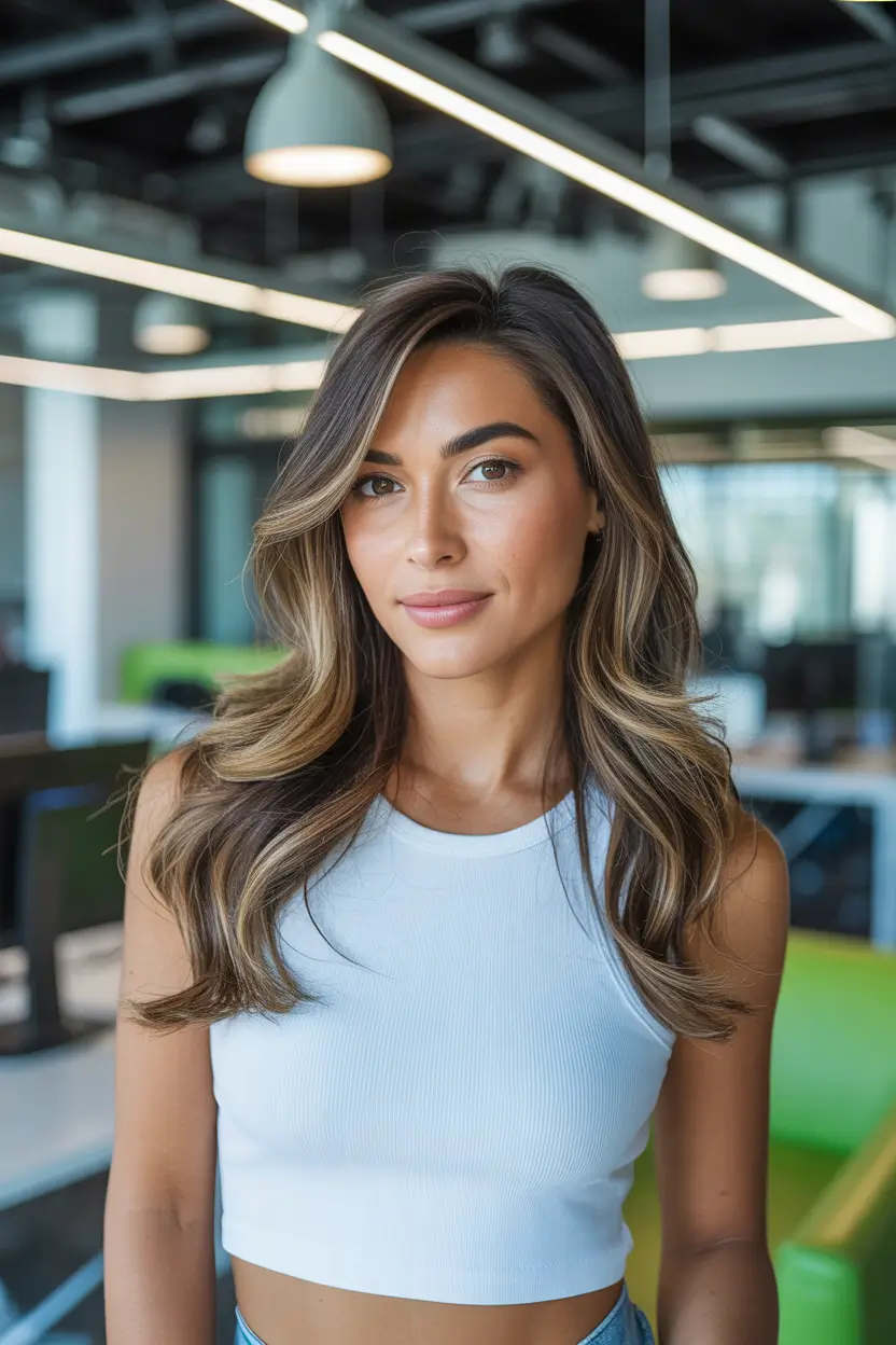 spring Haircuts for Women Over 40 Long Layered Cut With Cool Toned Highlights 9