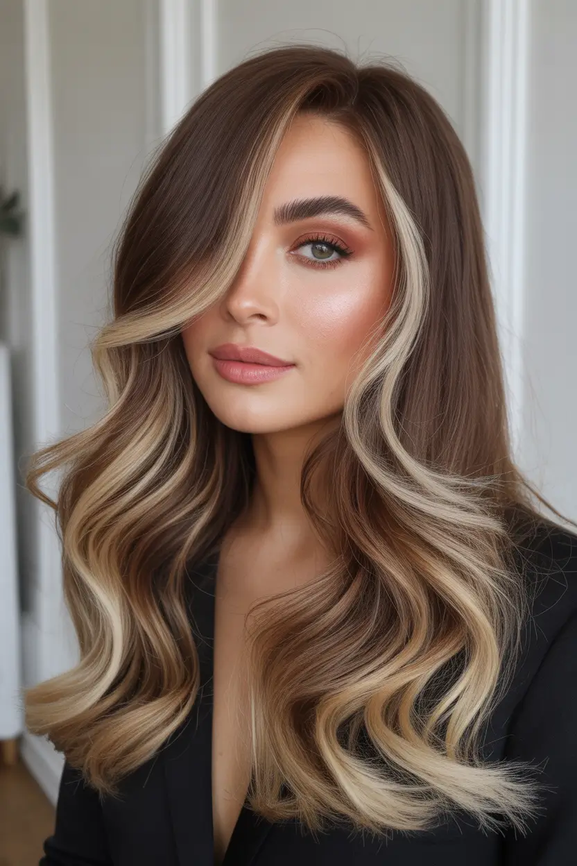 spring brown hair color 2026 modern brunette with airy contrast and side volume