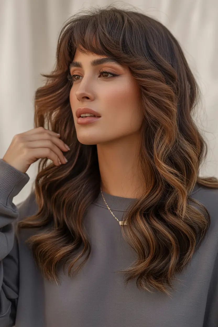 spring brown hair color 2026 warm brunette with textured layers and natural flow