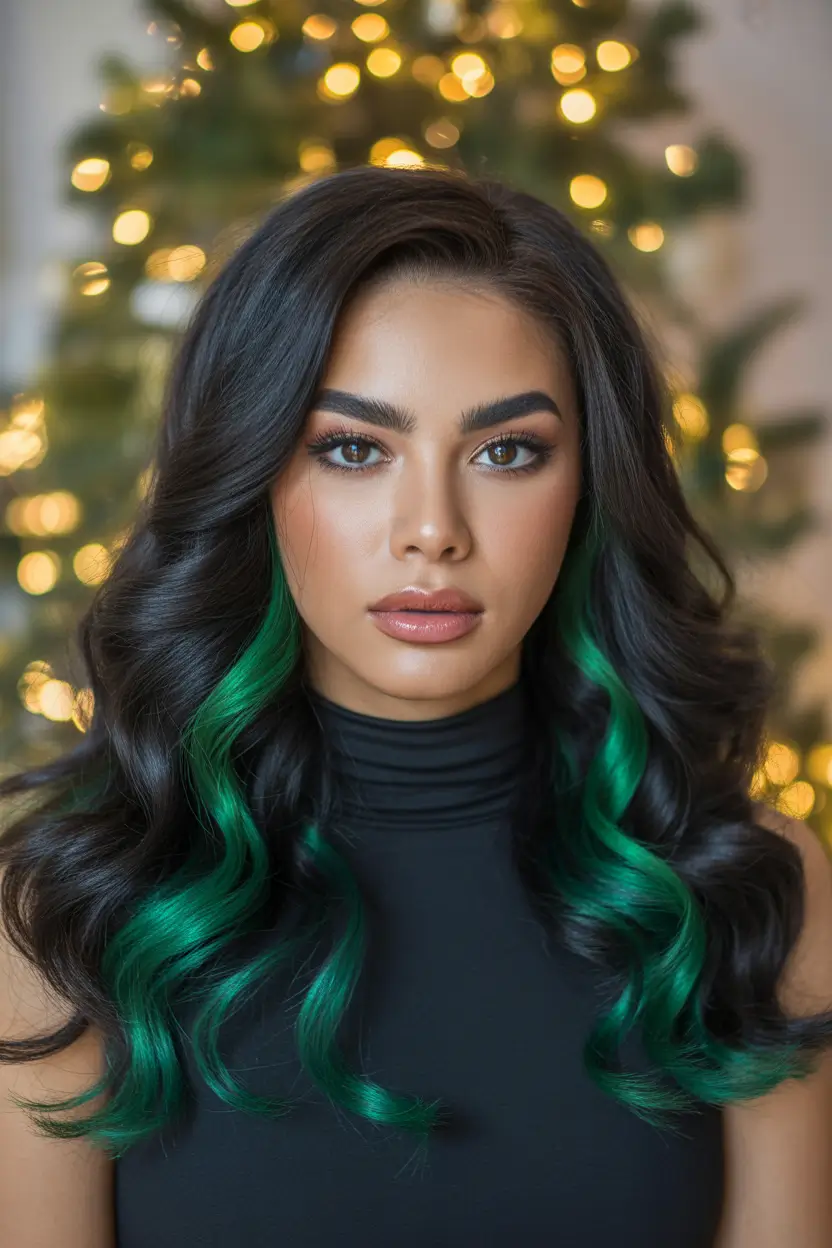 popular spring hair color trends 2026 Deep Black hair with emerald accents