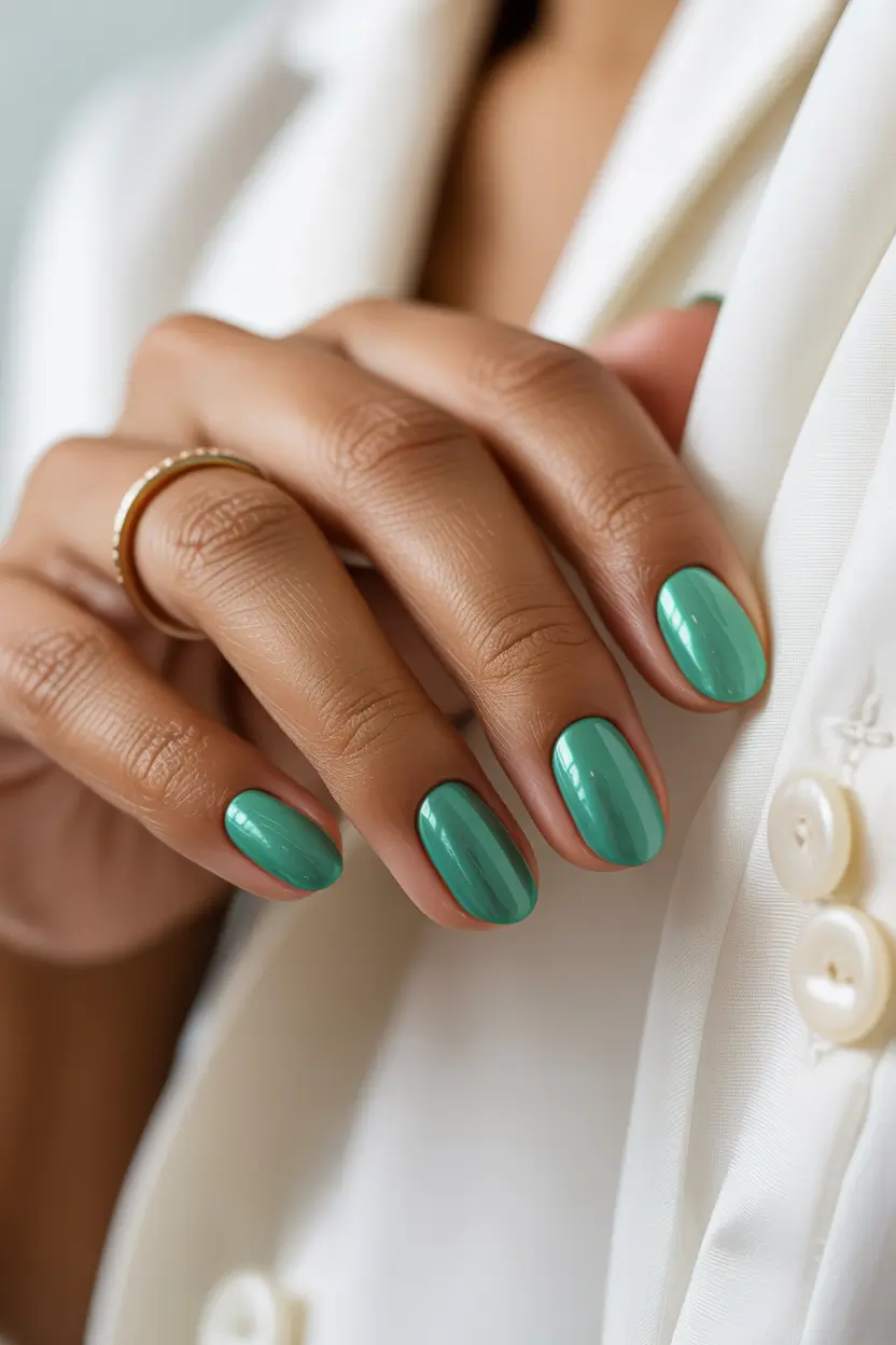 pretty spring gel nails designs 2026 glossy emerald minimal chic 10