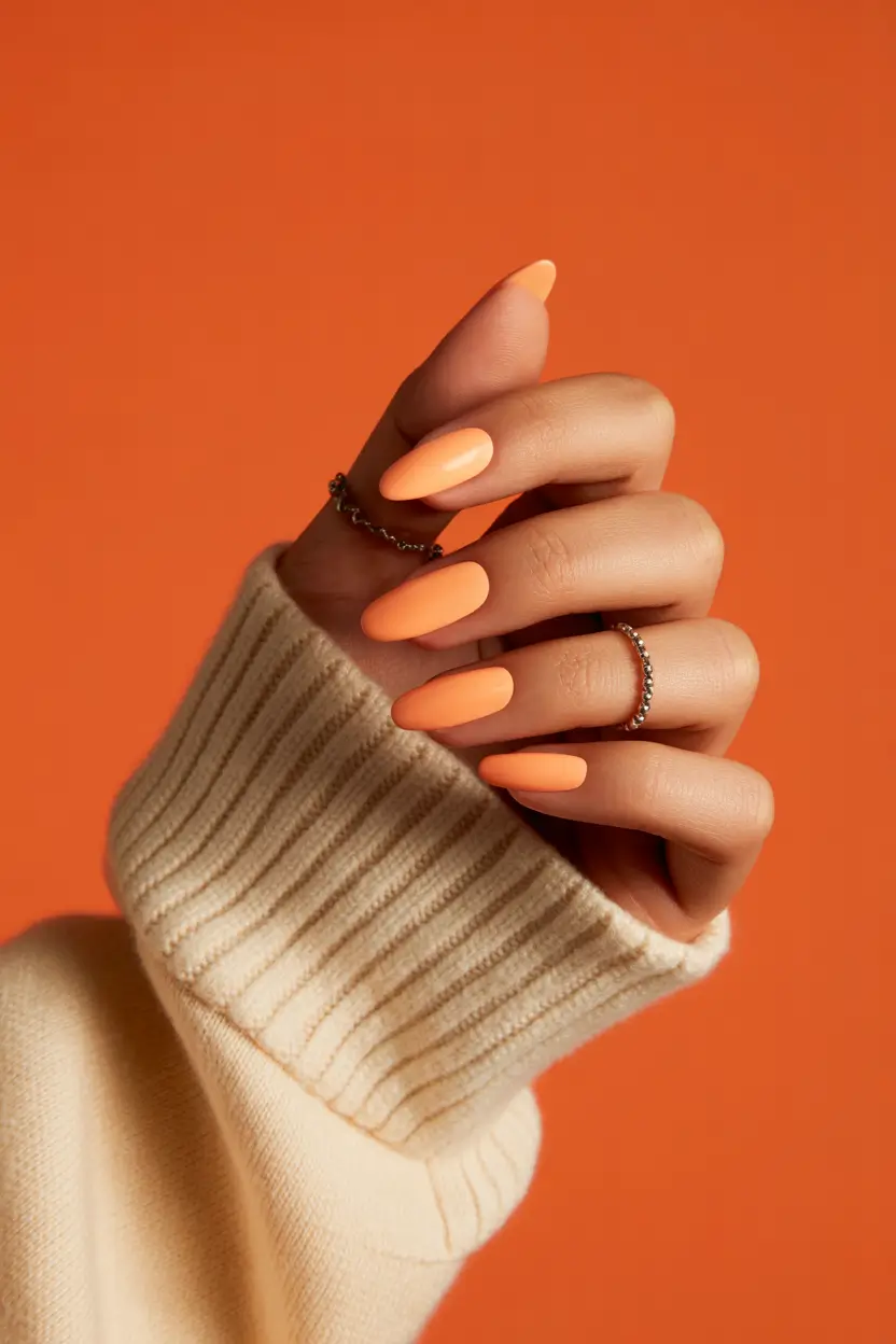 pretty spring gel nails designs 2026 matte peach monochrome 19