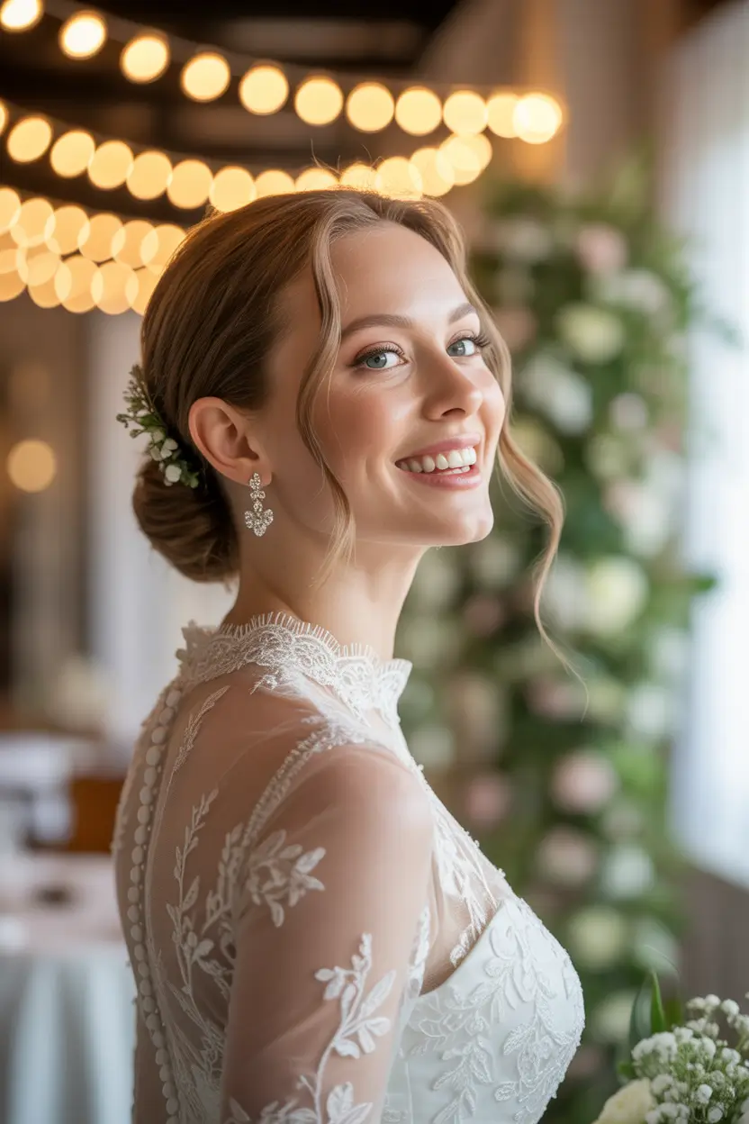 romantic spring wedding hairstyle ideas 2026 soft low bun with face framing tendrils 11