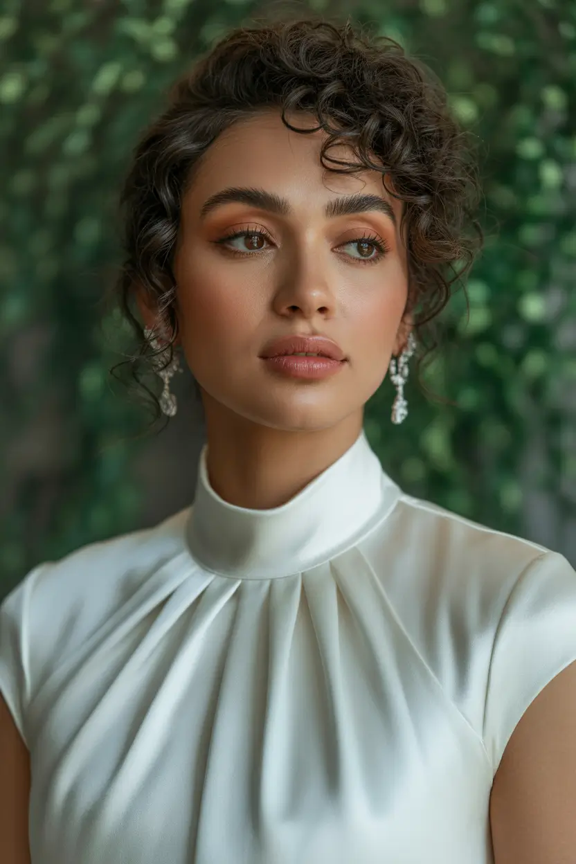 romantic spring wedding hairstyle ideas 2026 romantic curly updo for short hair 13