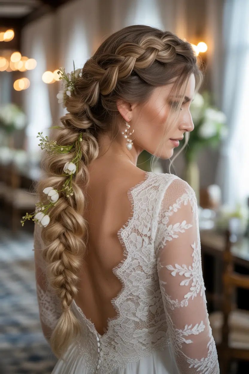 romantic spring wedding hairstyle ideas 2026 bohemian braided length with botanical details