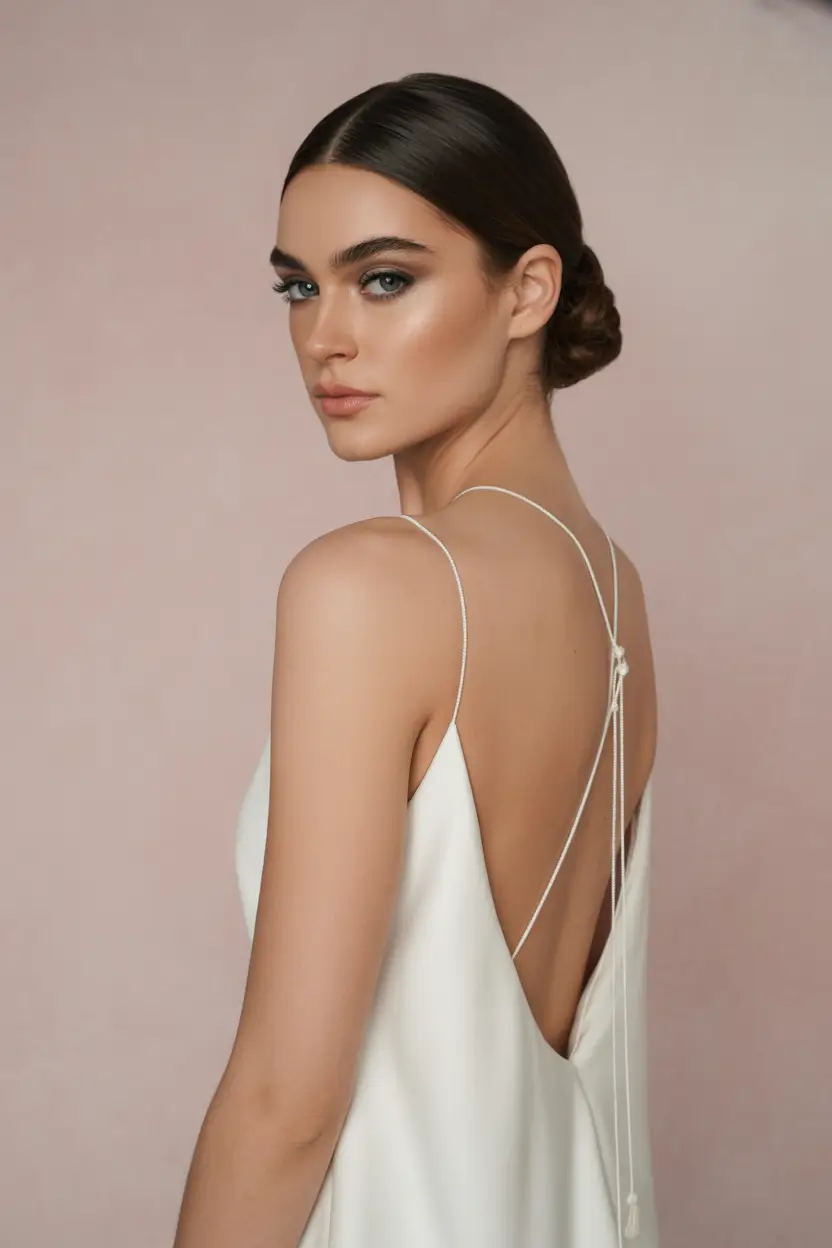 romantic spring wedding hairstyle ideas 2026 minimalist low knot with clean center part 20