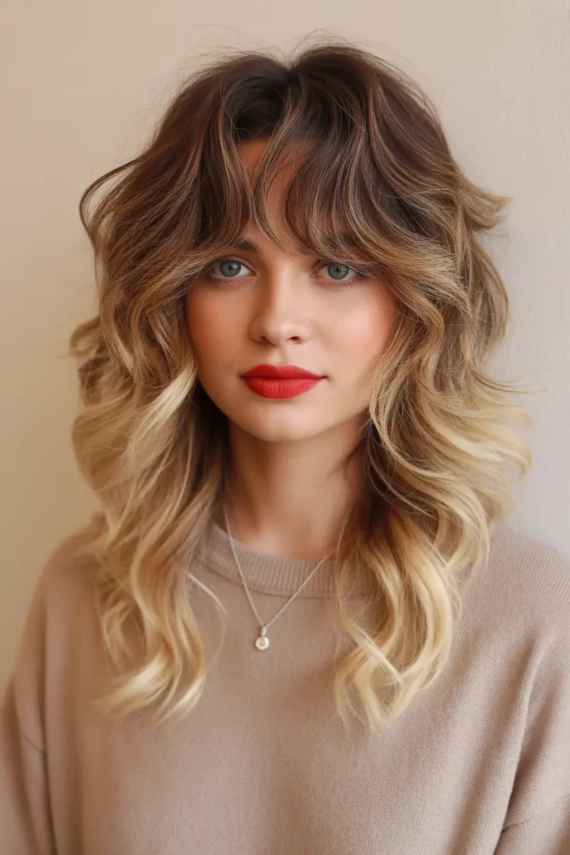 soft spring bangs hairstyle 2026 layered blonde shag with airy movement 10