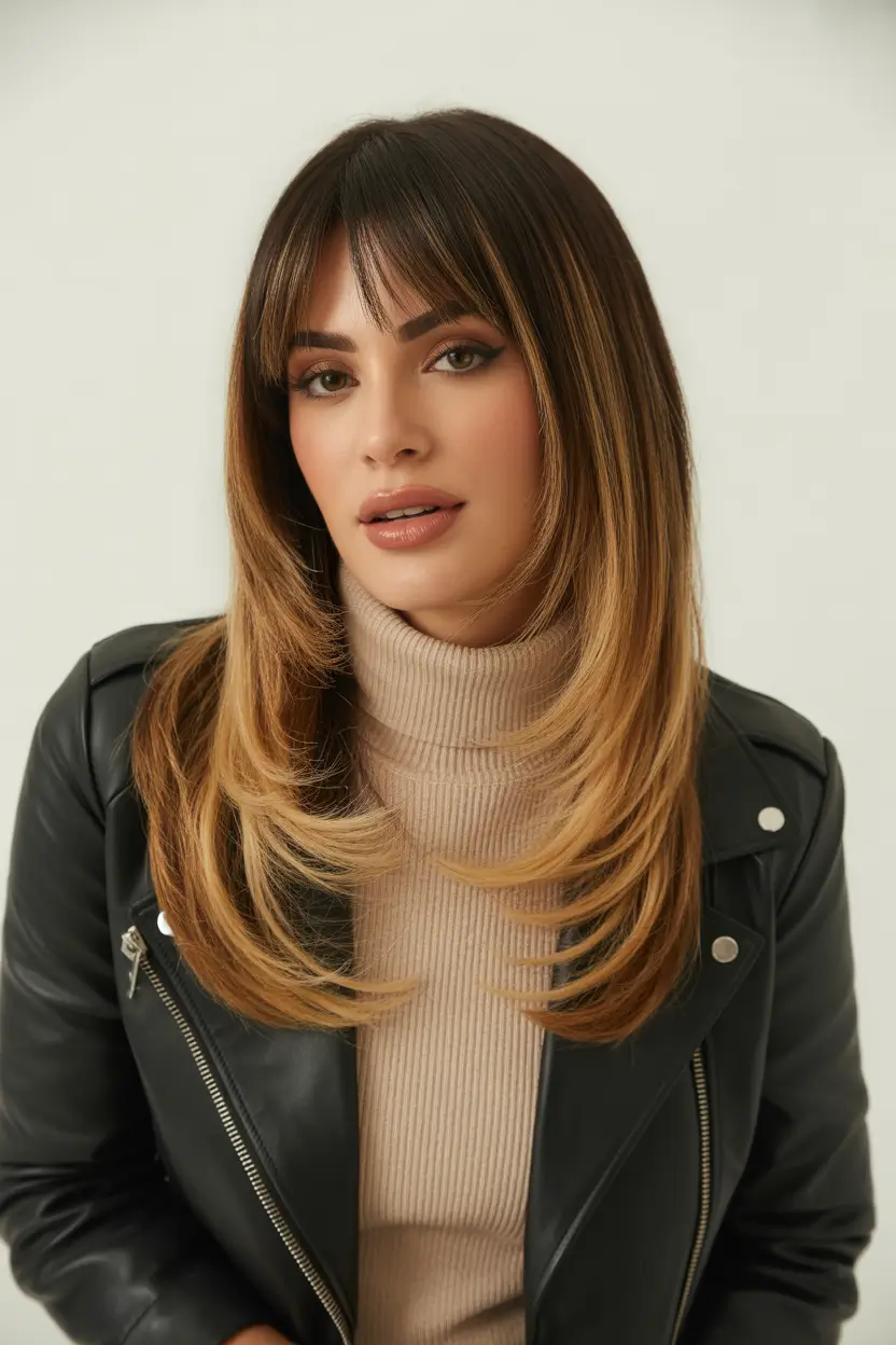soft spring bangs hairstyle 2026 sleek layered cut with soft straight bangs 20