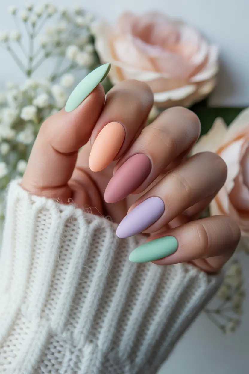 spring nails ideas 2026 Matte Candy Almond Mix 13