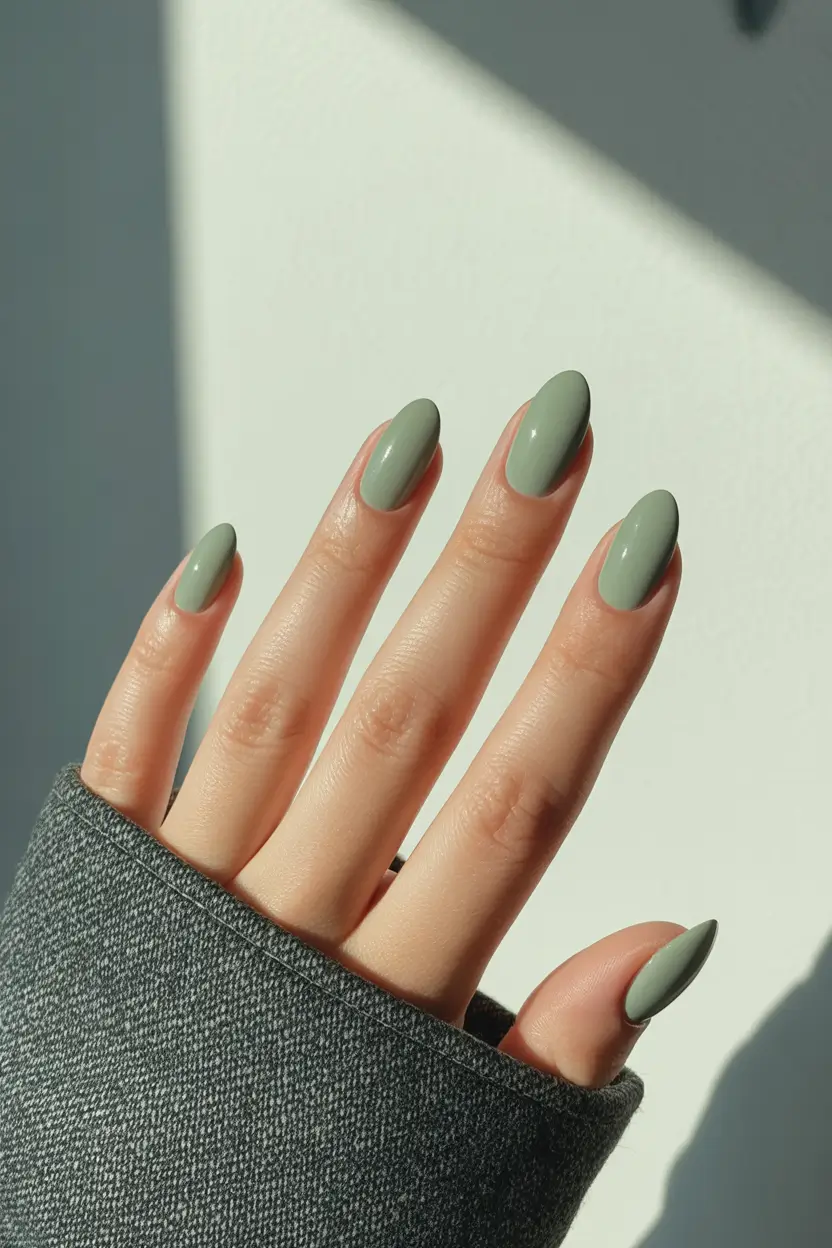 spring nails ideas 2026 Muted Sage Almond for Early Spring