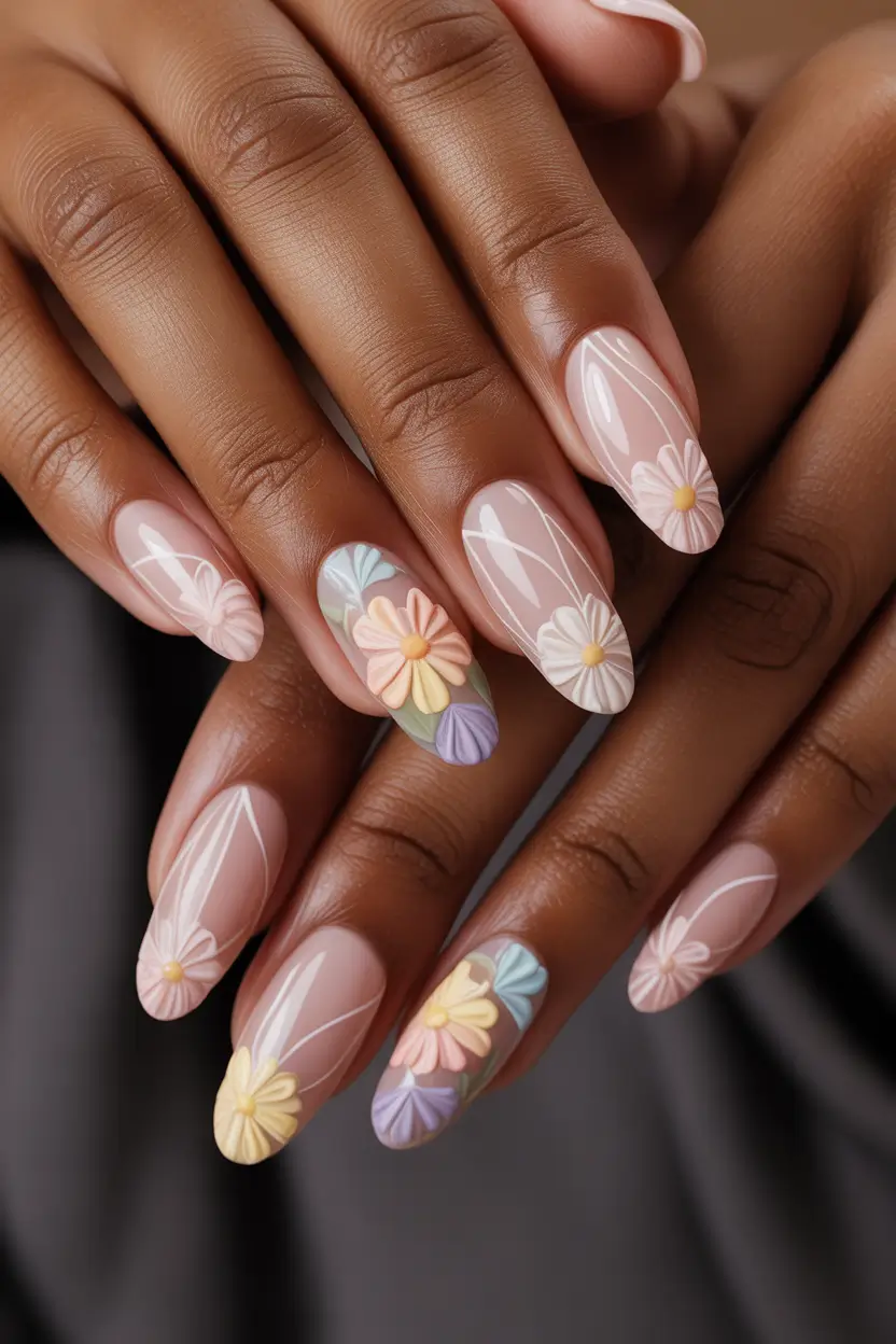 bright spring nails 2026 soft pastel florals almond