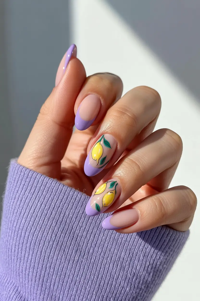 bright spring nails 2026 lilac lemon minimal accent almond 9