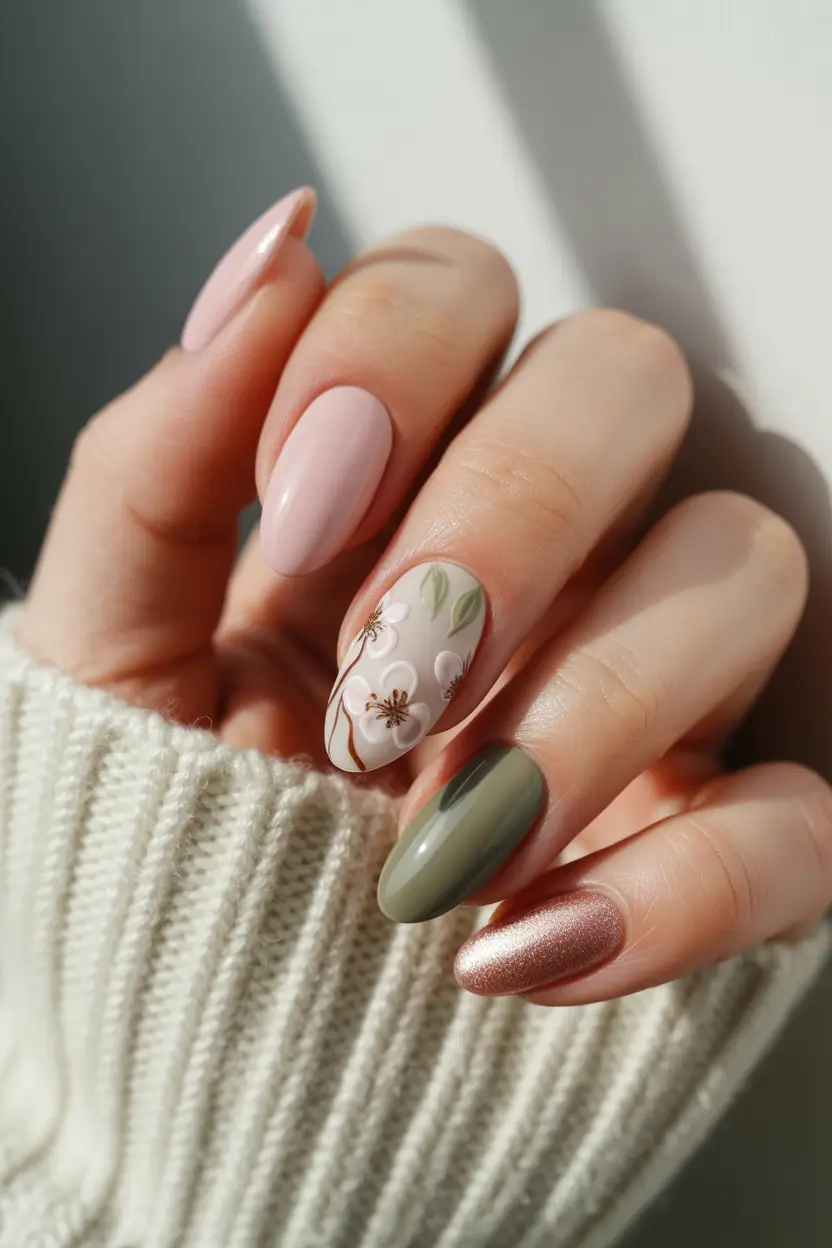 stylish fun spring nails 2026 Mint and Lilac Glossy Almond 14