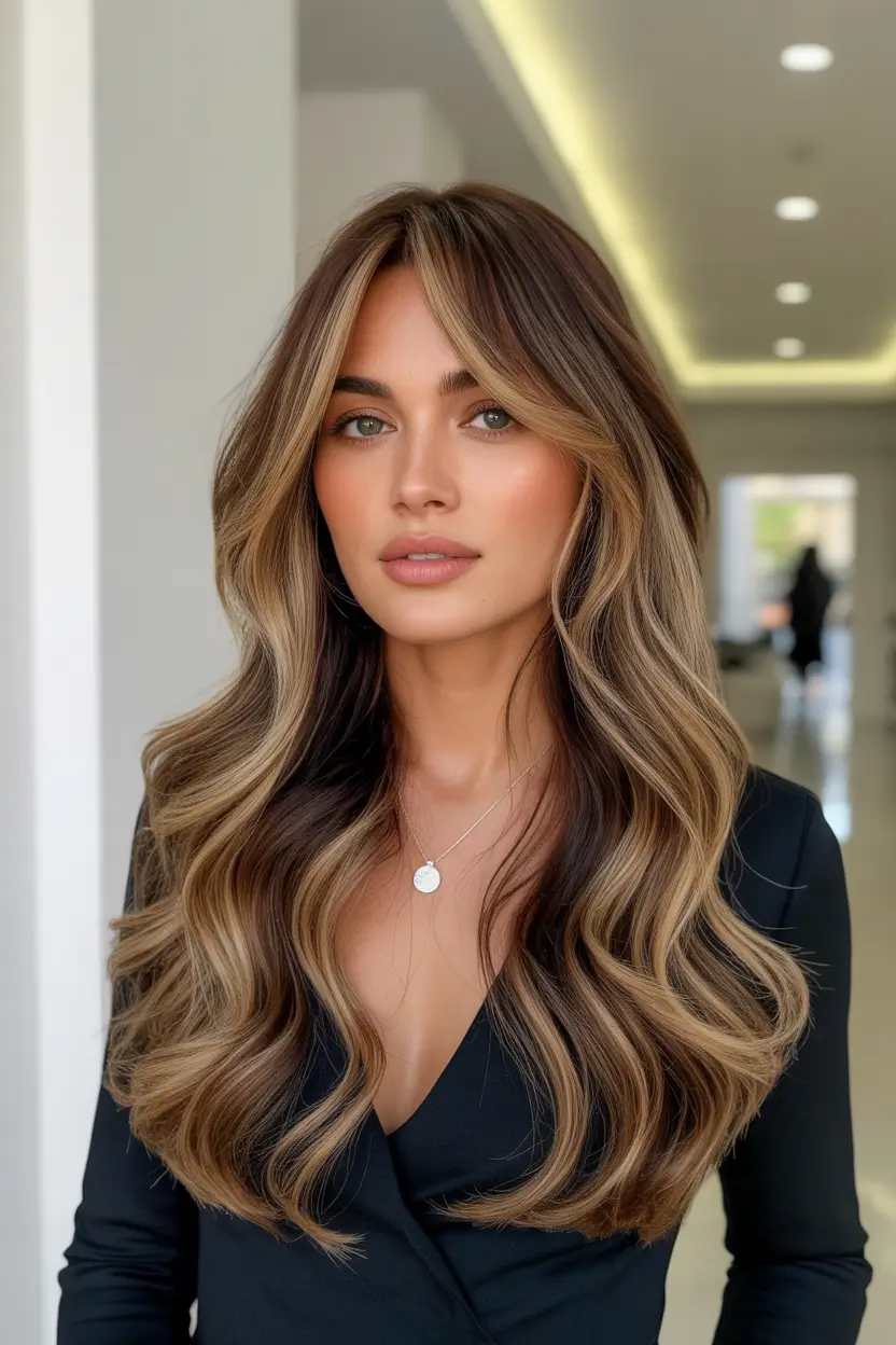 stylish spring balayage hair color ideas 2026 polished brunette with champagne contour 11