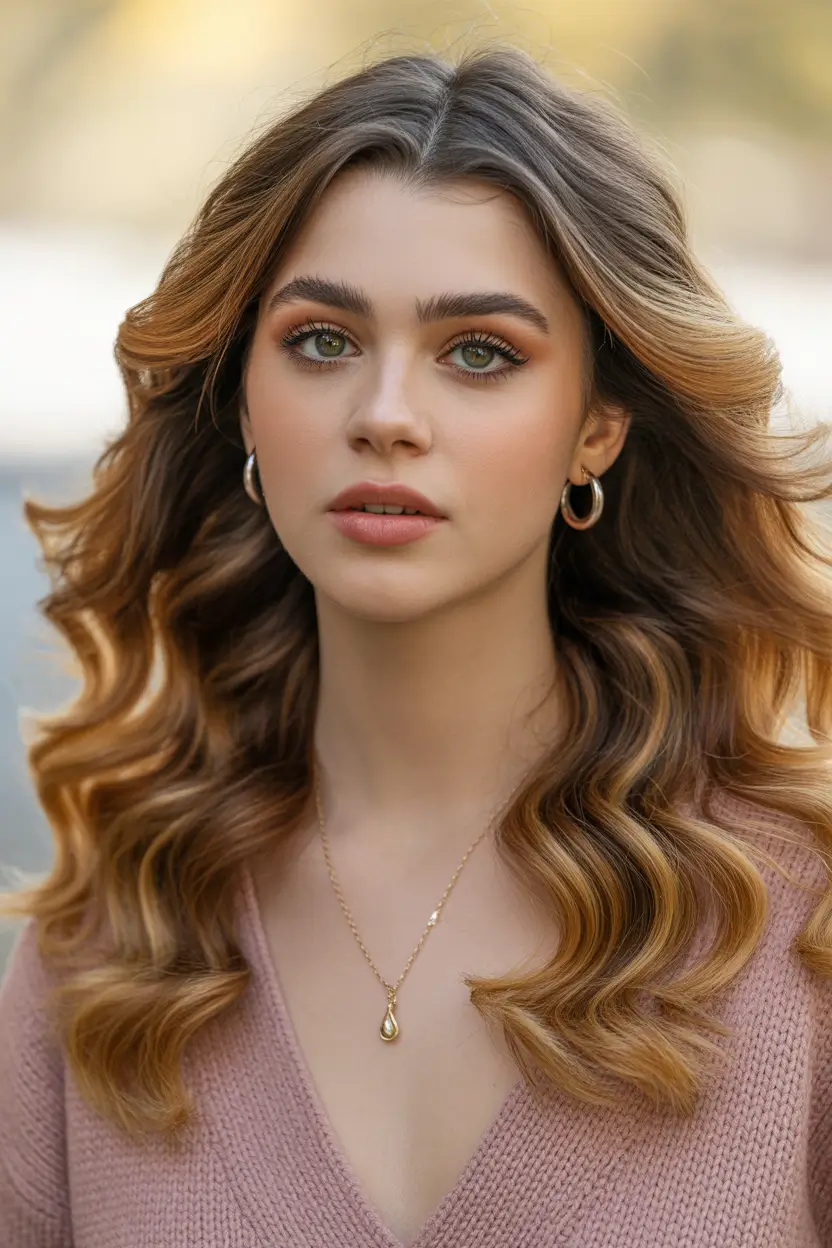 stylish spring balayage hair color ideas 2026 warm chestnut brunette with luminous caramel 6