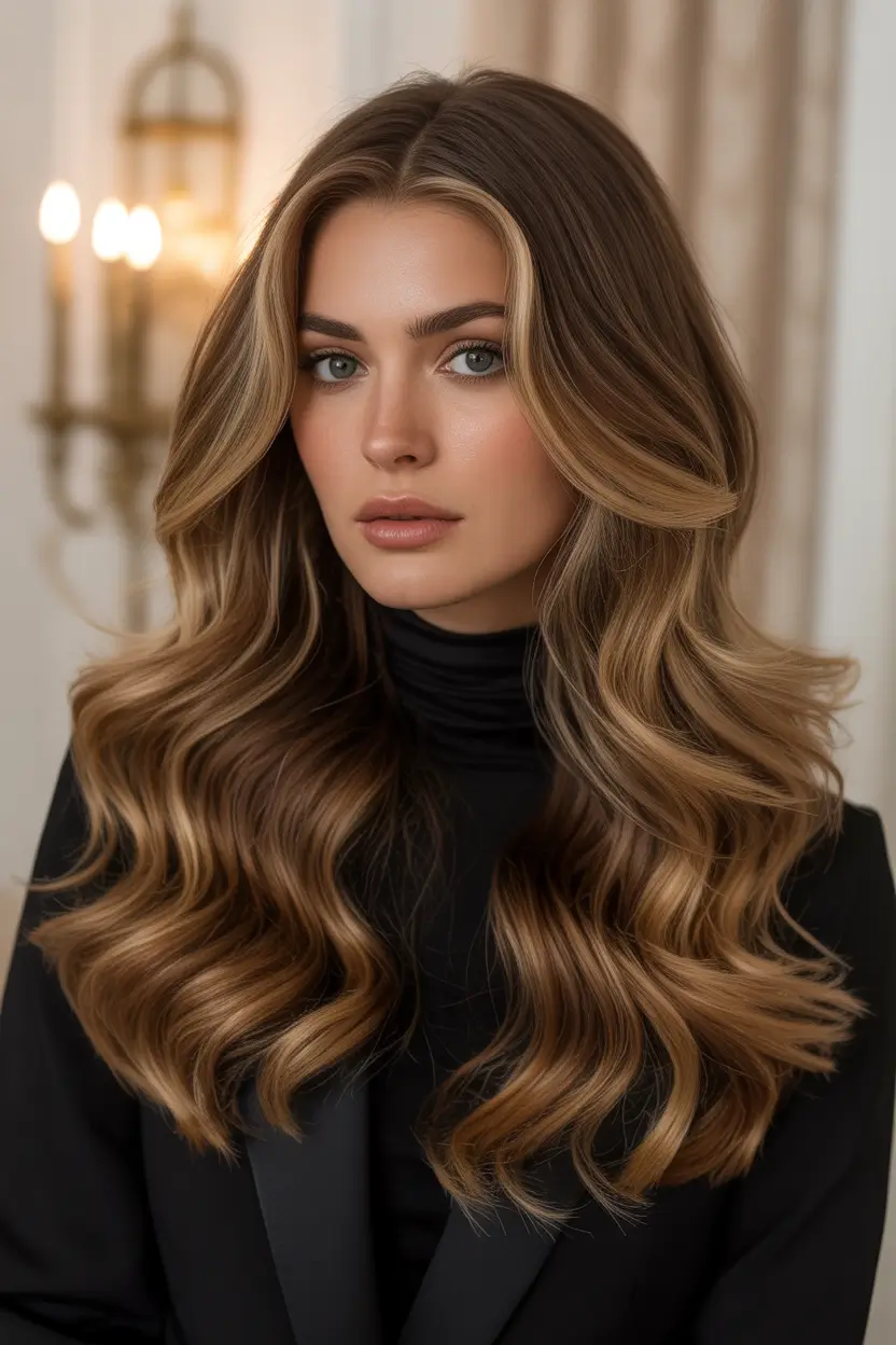 stylish spring balayage hair color ideas 2026 soft contrast brunette with blonde framing 8