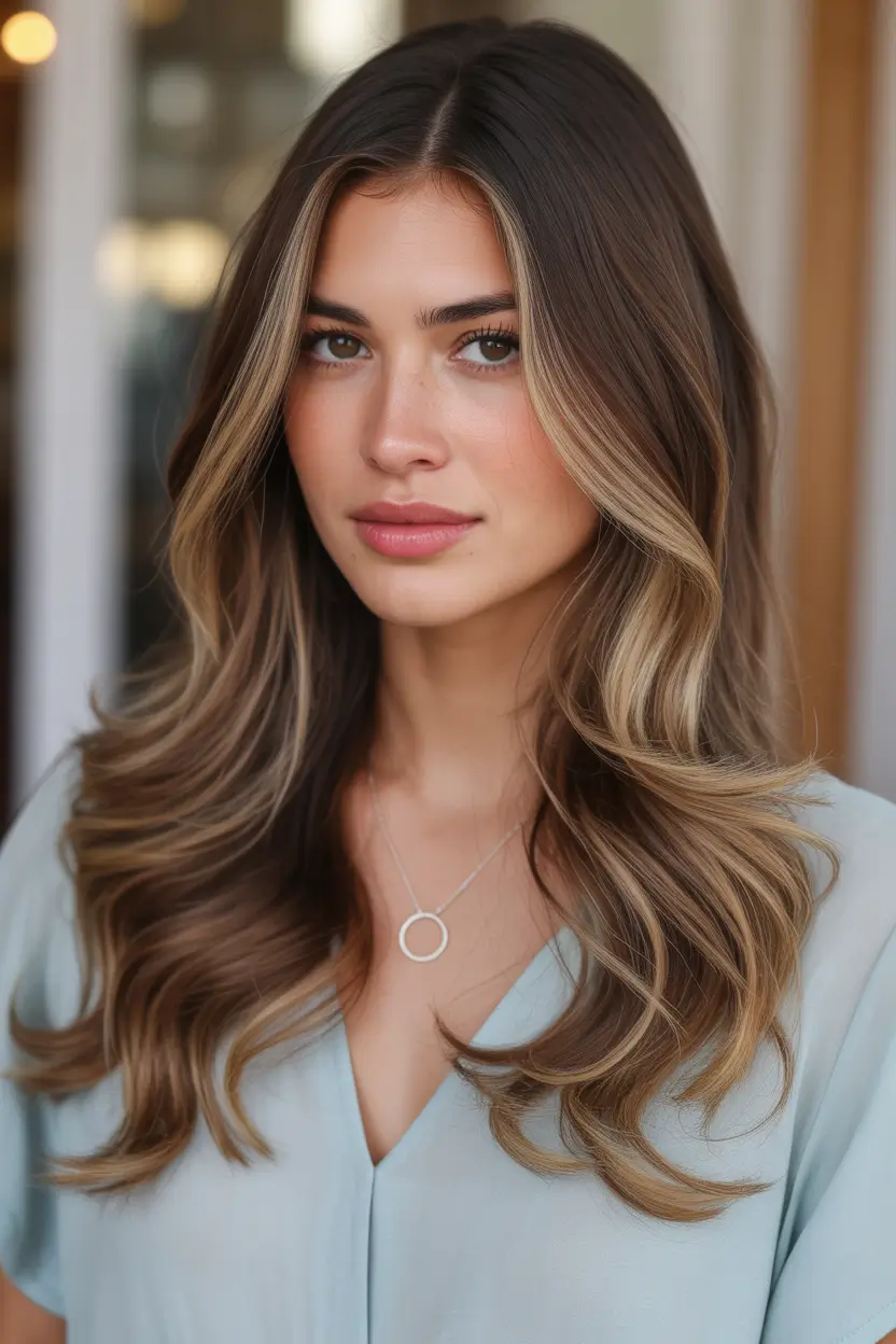 spring brunette hair color bright face framing