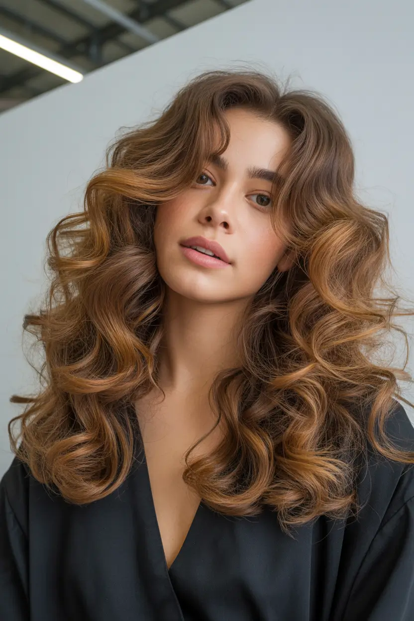 spring brunette hair color balayage warm browns curly