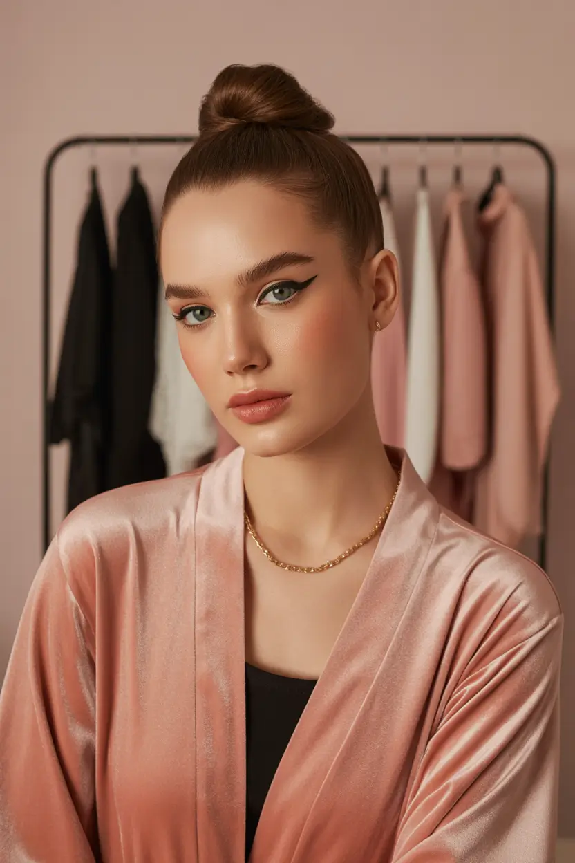 stylish spring buns hairstyle 2026 polished-high-brunette-bun-with-satin-finish-11