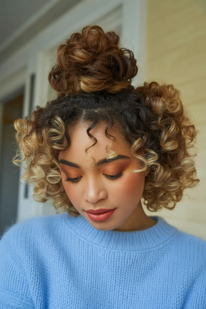 stylish spring buns hairstyle 2026 curly-double-bun-with-defined-ringlets
