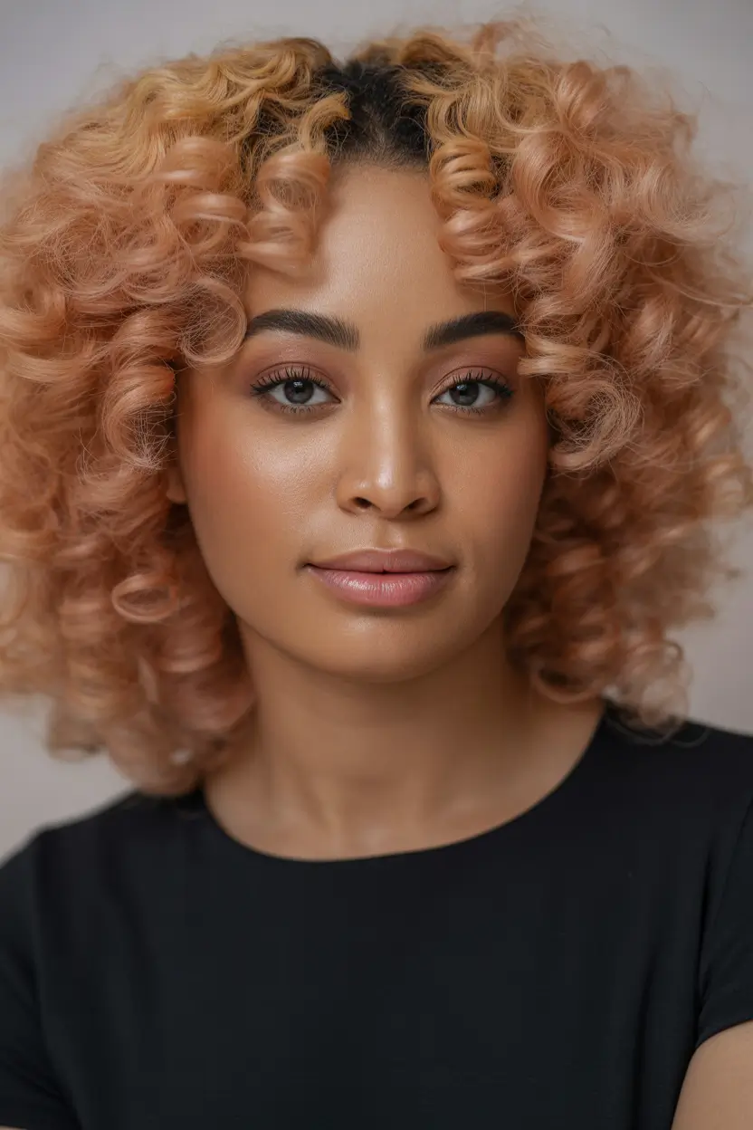 stylish spring hair color warm skin tone peach champagne curls 18