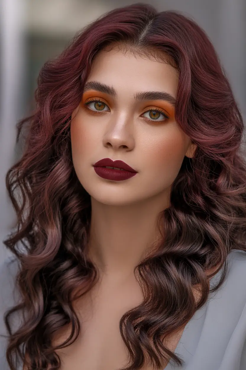 stylish spring hair color warm skin tone soft mulled berry curls