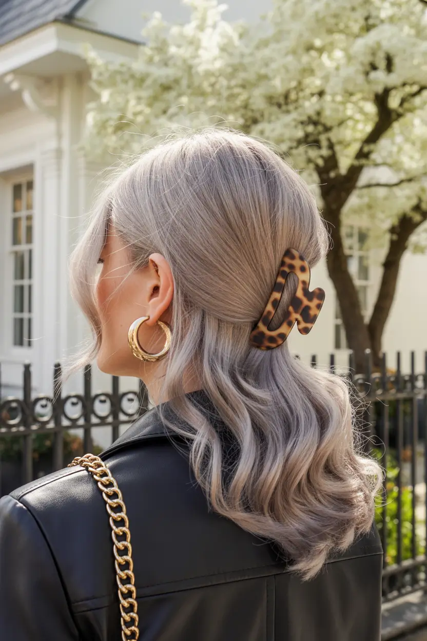 stylish spring hairstyle for medium length hair 2026 Modern Claw Clip Twist With Cool Ash Waves