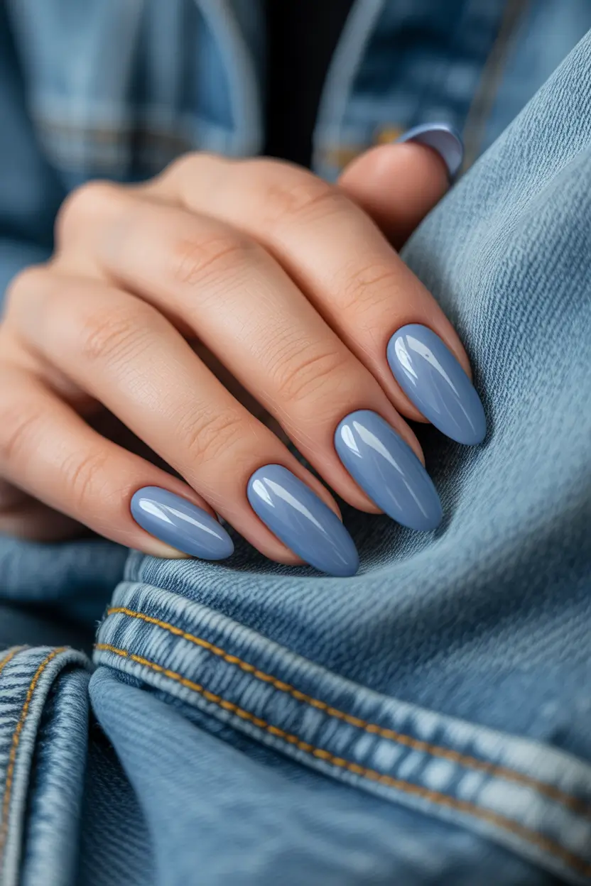 stylish spring nail colors 2026 dusty blue almond elegance