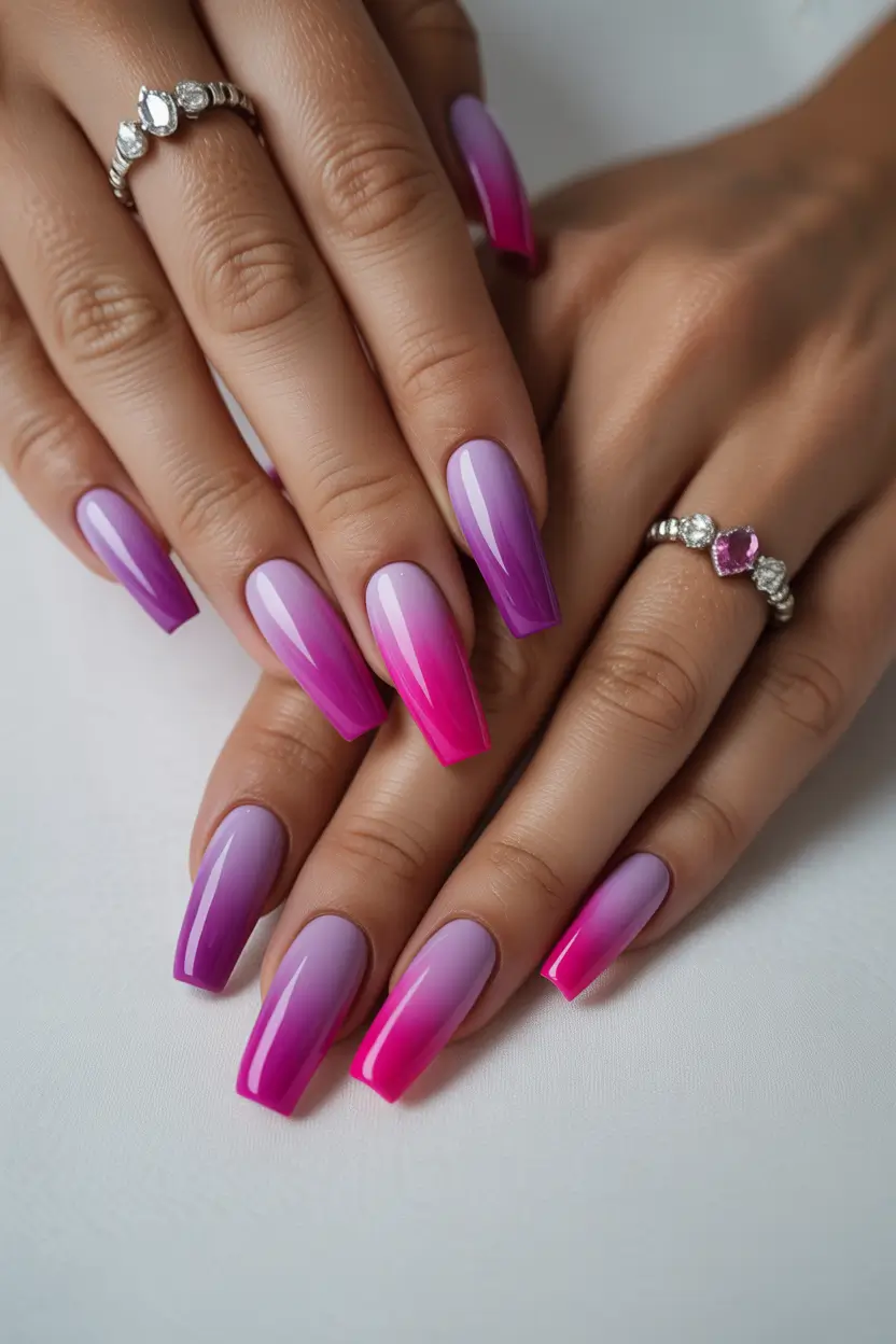 stylish spring nail colors 2026 pink purple ombre