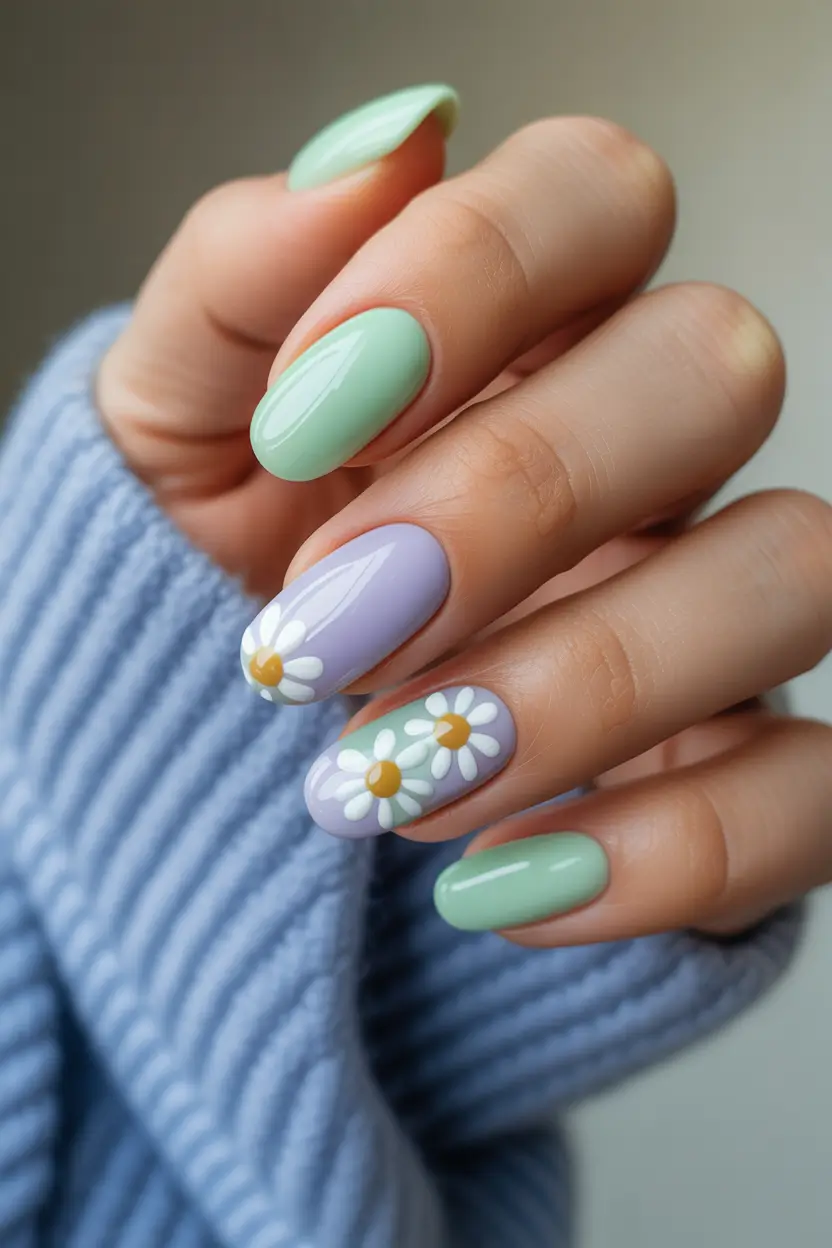 stylish spring nail colors 2026 mint lilac daisy mix 9