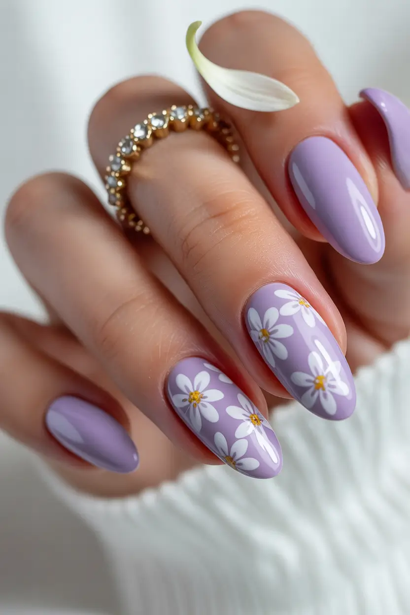 stylish spring nail inspo 2026 Lavender Daisy Harmony 12