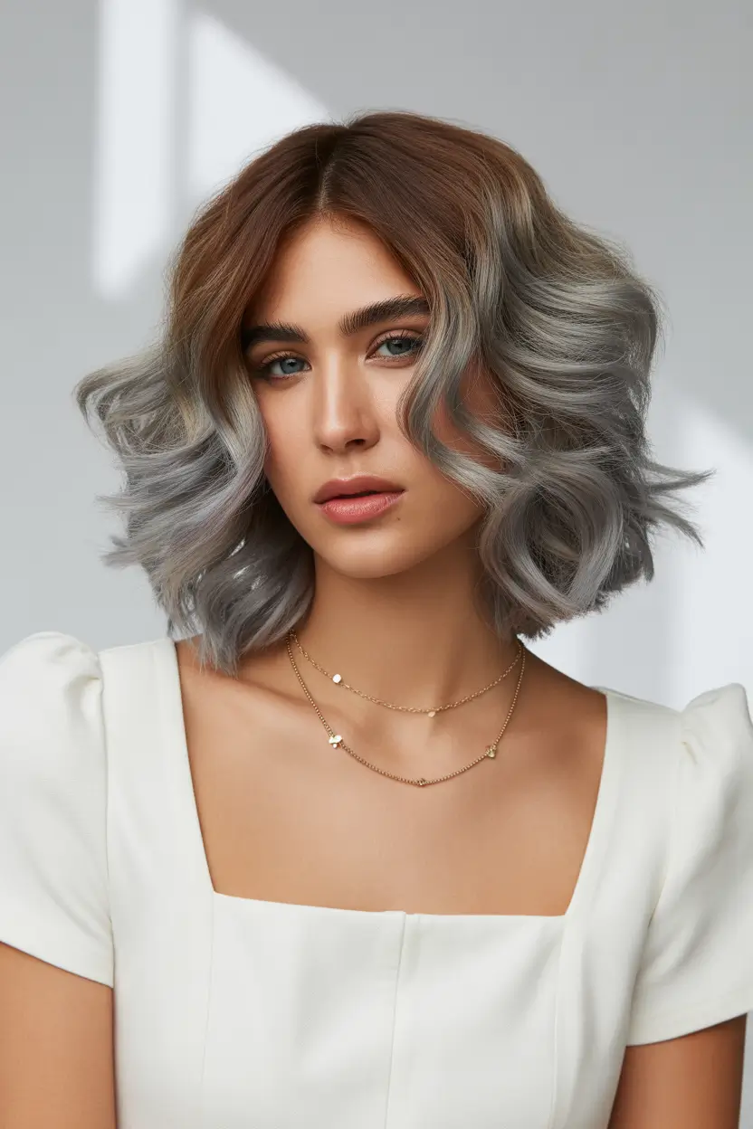 stylish spring short hairstyles 2026 Smoky Silver Wavy Bob With Modern Edge 14