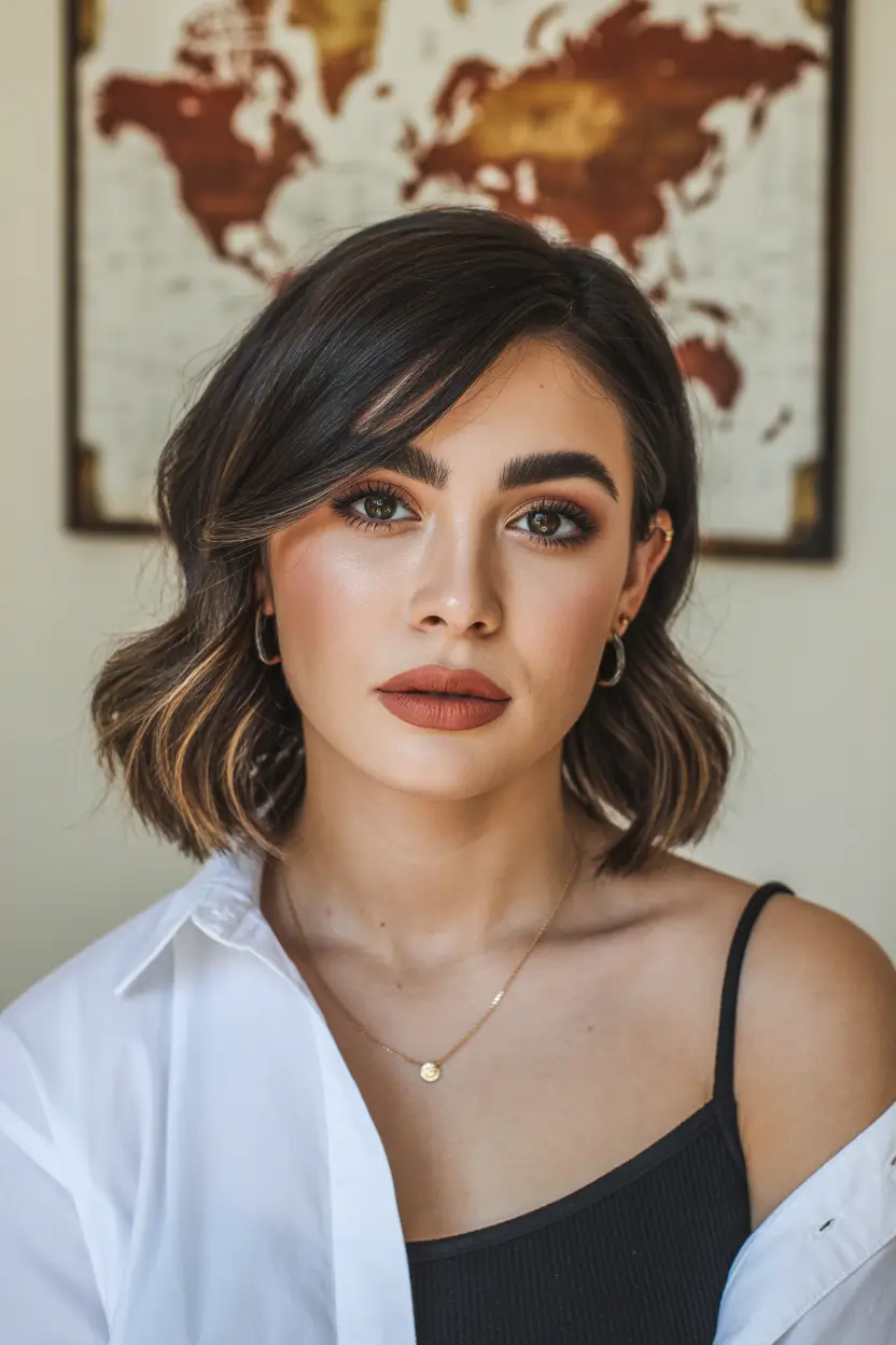 stylish spring short hairstyles 2026 Soft Espresso Wavy Bob With Natural Depth 16