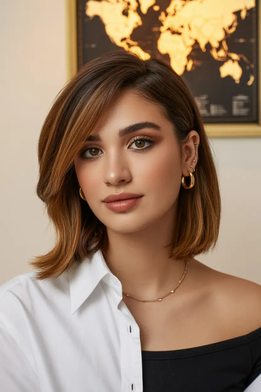 stylish spring short hairstyles 2026 Warm Cinnamon Side Swept Bob 17