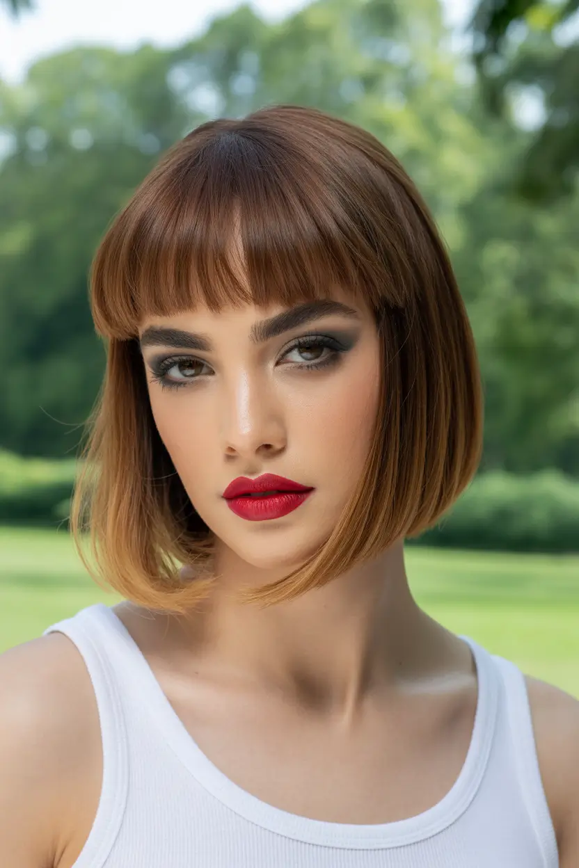 stylish spring short hairstyles 2026 Chin Length Bob With Micro Bangs 18